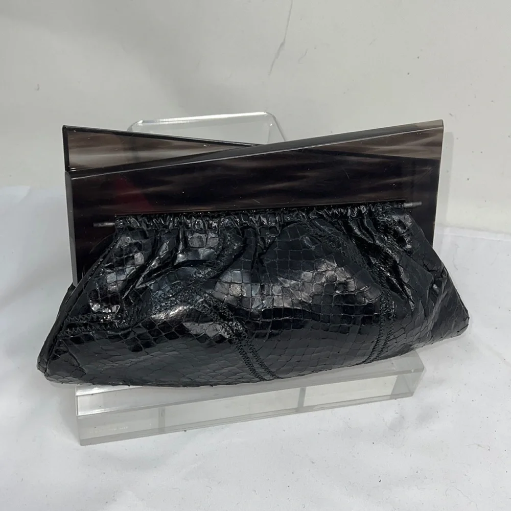 Black Python and Gray Lucite Clutch Bag Purse
